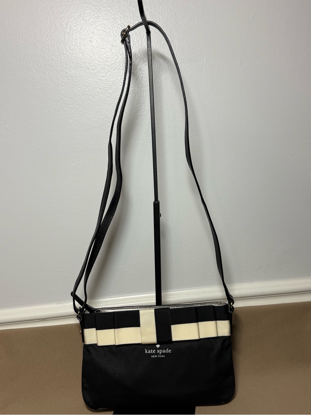 Kate Spade Barrow Street Tenley Nylon Bow Crossbody - Black/Cream - Picture 2 of 10